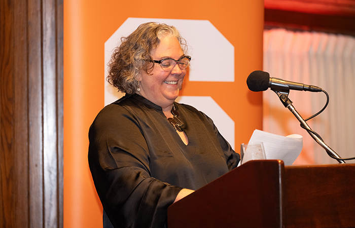 Mary Anagnost '86 gives retirement remarks